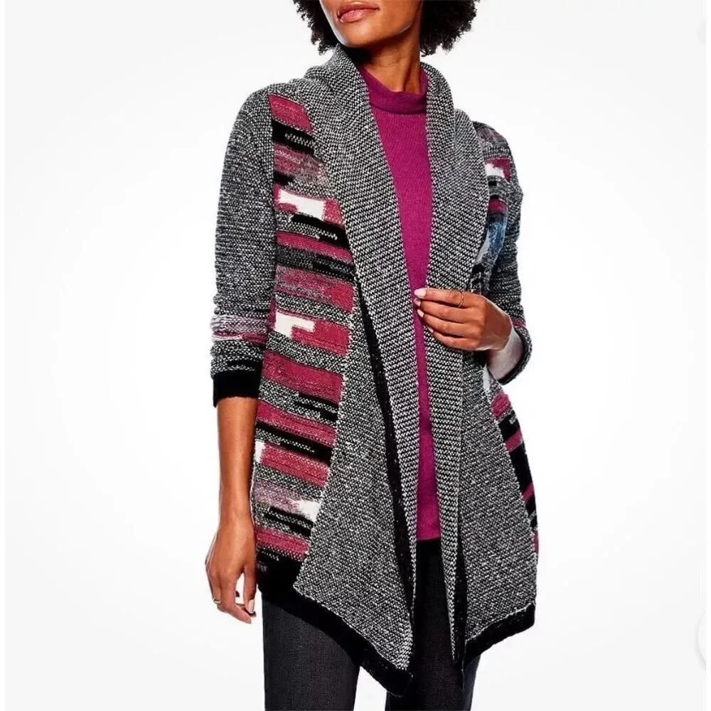NIC+ZOE Orchard Hooded open front Cardigan sweater Size L cotton blend